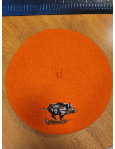 Béret Français Orange Brodé Sanglier...
